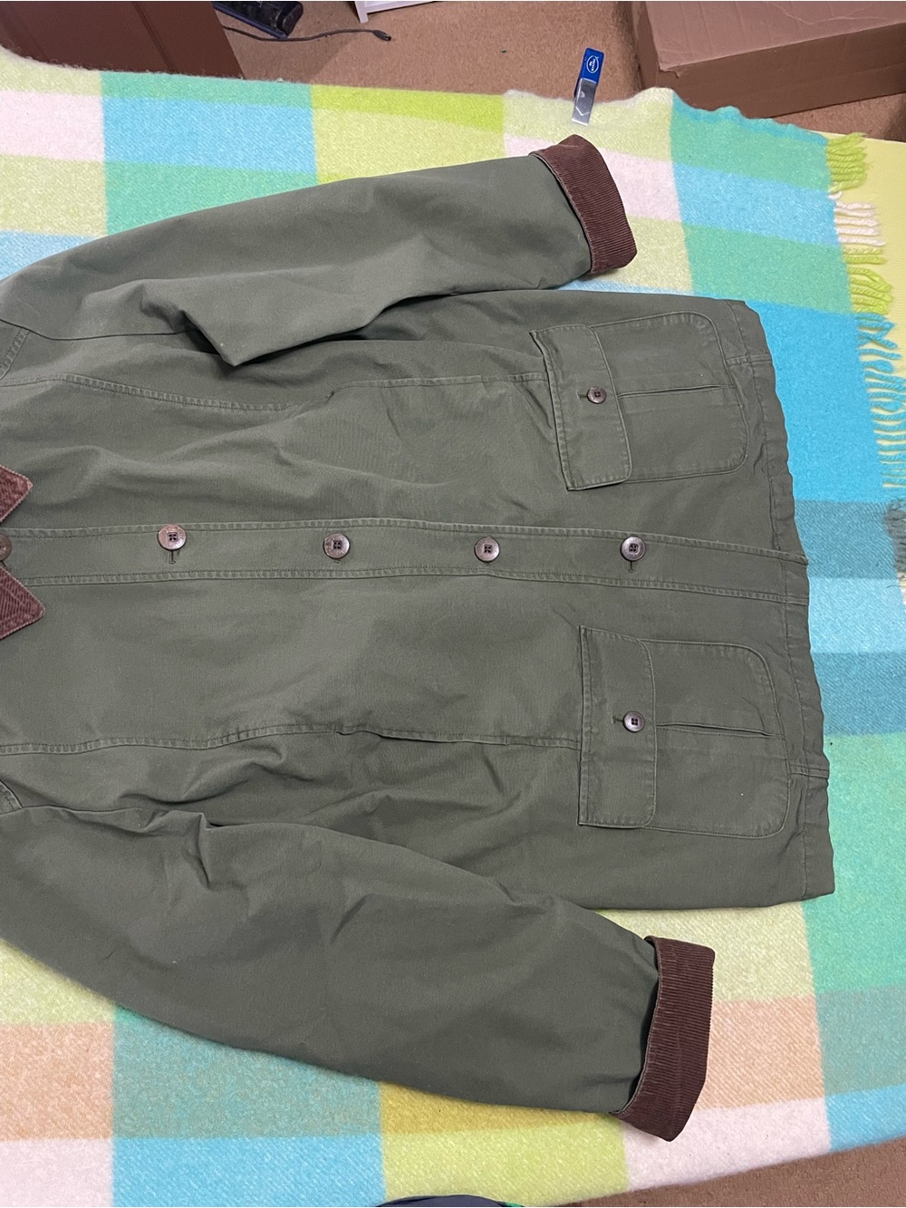 LL Bean Adirondack Barn Coat Womens Chore Jacket Green Flannel Plaid Lined - Picture 2 of 5